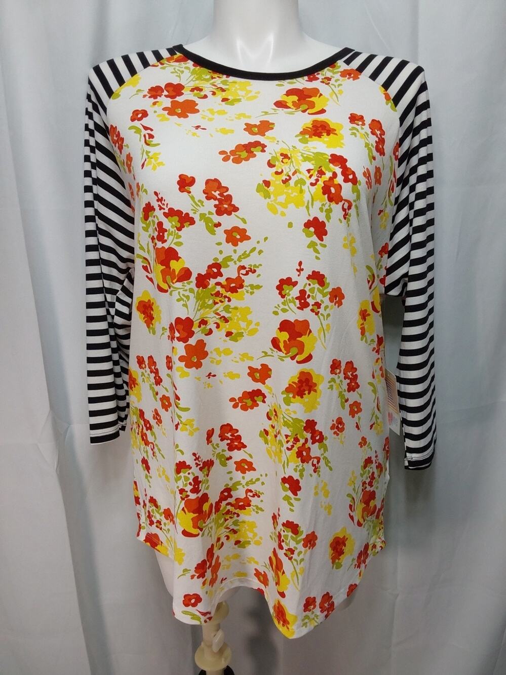 LuLaRoe Randy 3XL Black/Red/Multicolor Reglan 3/4 Sleeve Colorblock Shirt #L302
